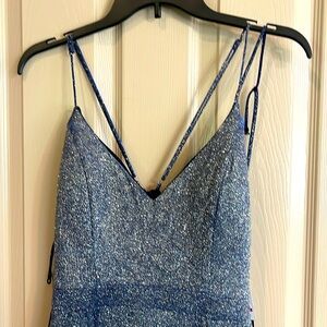 Original with tags metallic silver/ blue prom dress